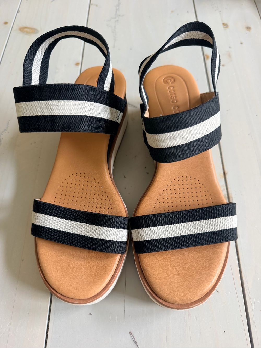 Corso Como Black & White Striped Slingback Sandals